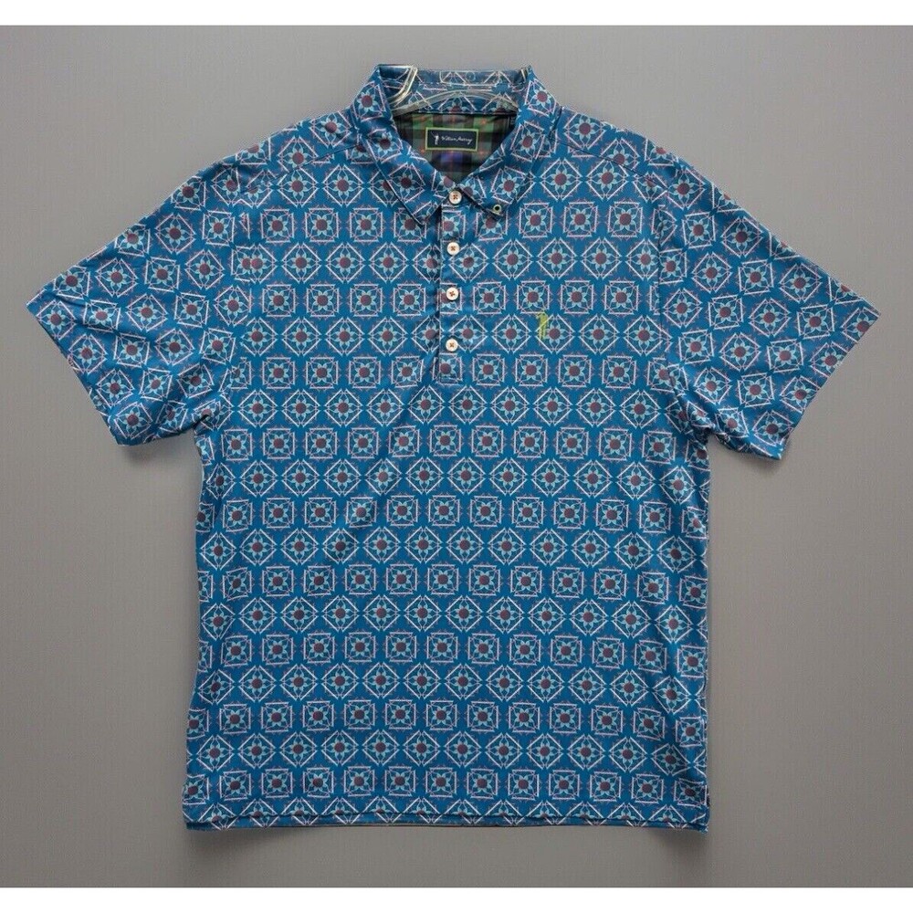 William Murray Mens Golf Polo Shirt Sz L Blue Geometric Print Stretch Active Dry
